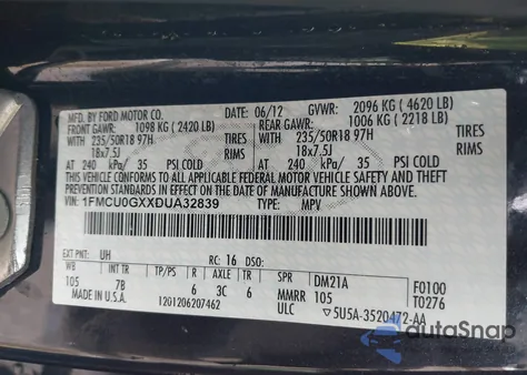 2013 Ford Escape Se z USA, uszkodzony, nr VIN 1FMCU0GXXDUA32839